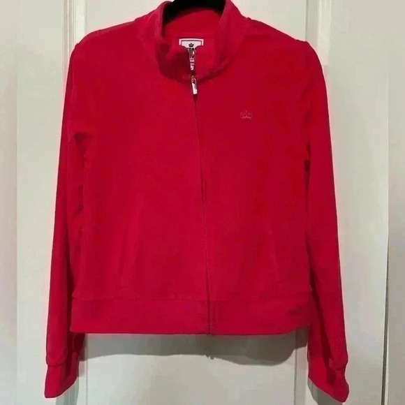JUICY COUTURE WATERMELON RED COTTON TERRY CLOTH TRACK STYLE ZIP UP JACKET LG - Picture 1 of 5